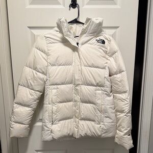 The North Face Women's White Hooded Puffer Jacket